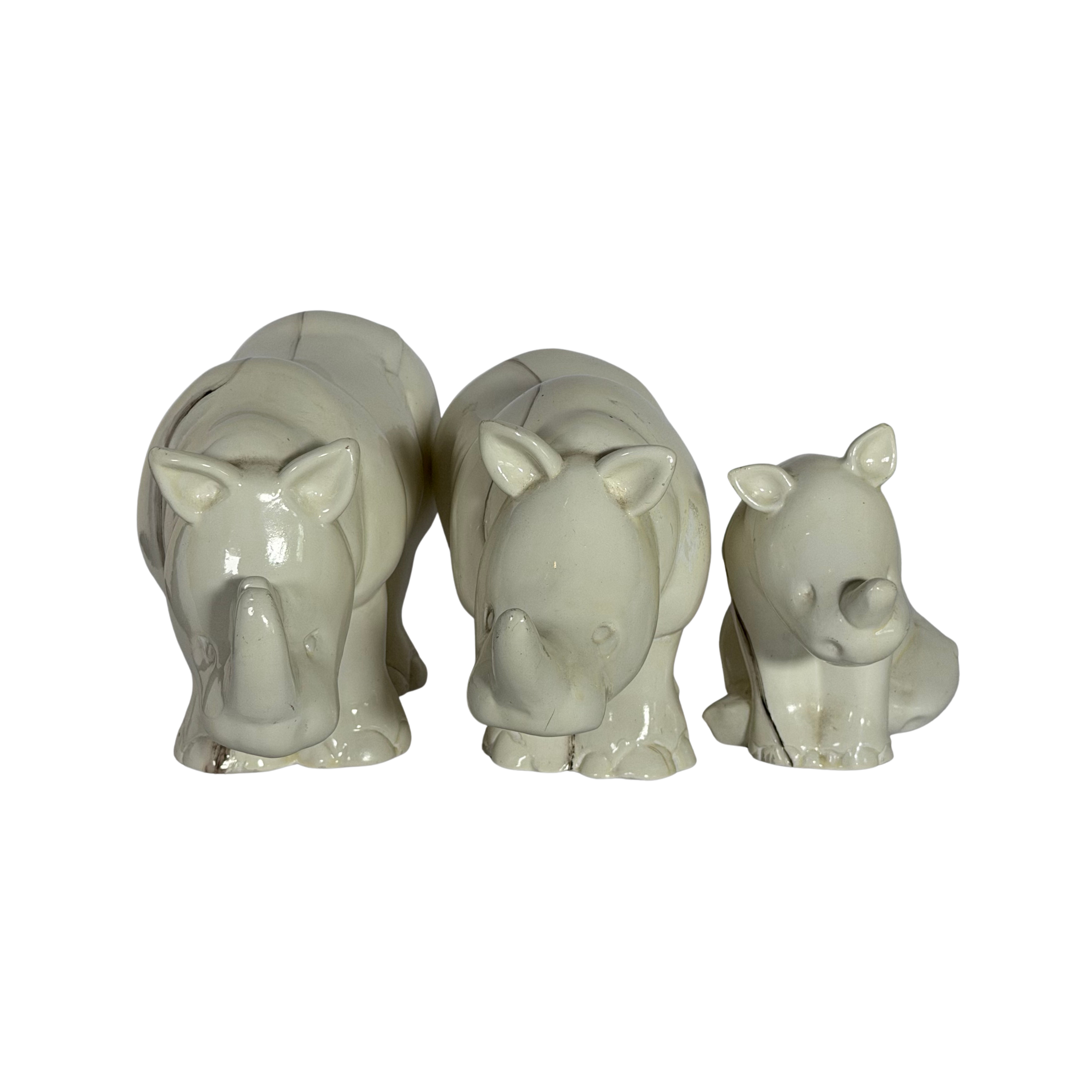 TRÍO DE RINOCERONTES "MARFIL CRAQUELADO" Casa de Pueblo