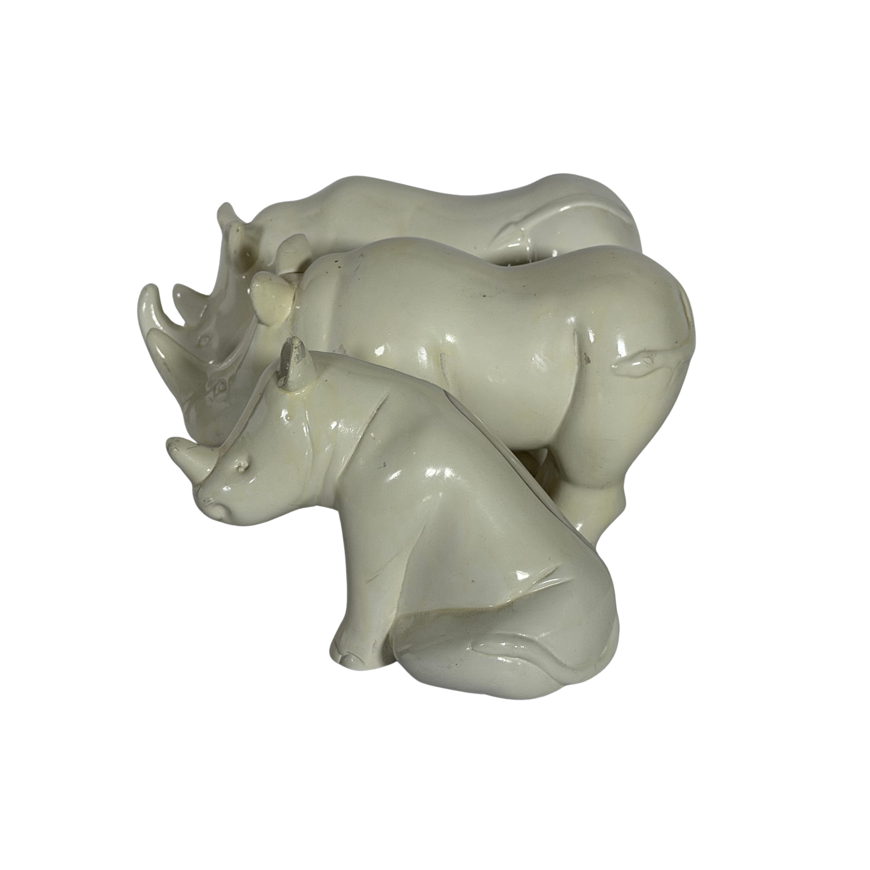 TRÍO DE RINOCERONTES "MARFIL CRAQUELADO" Casa de Pueblo