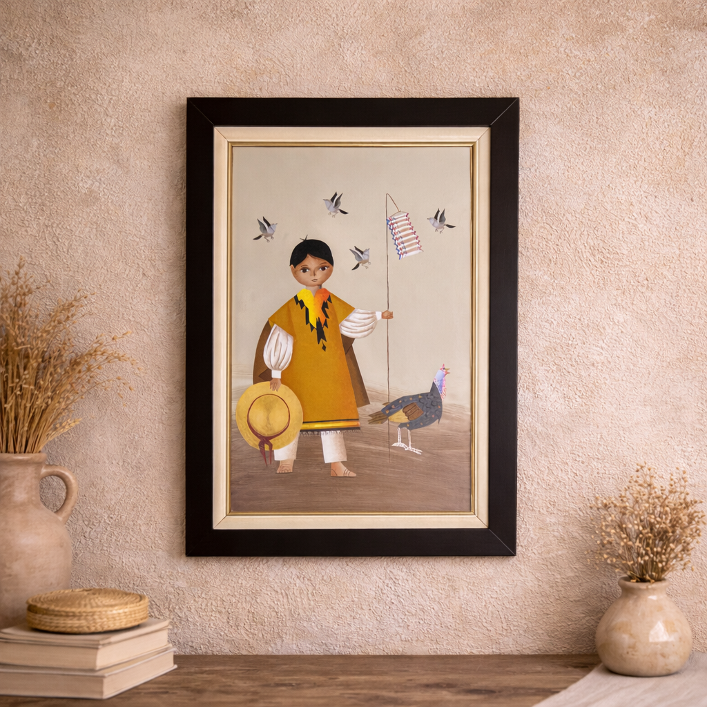 PINTURA "NIÑO RANGELIANO Y GUAJOLOTE" Casa de Pueblo