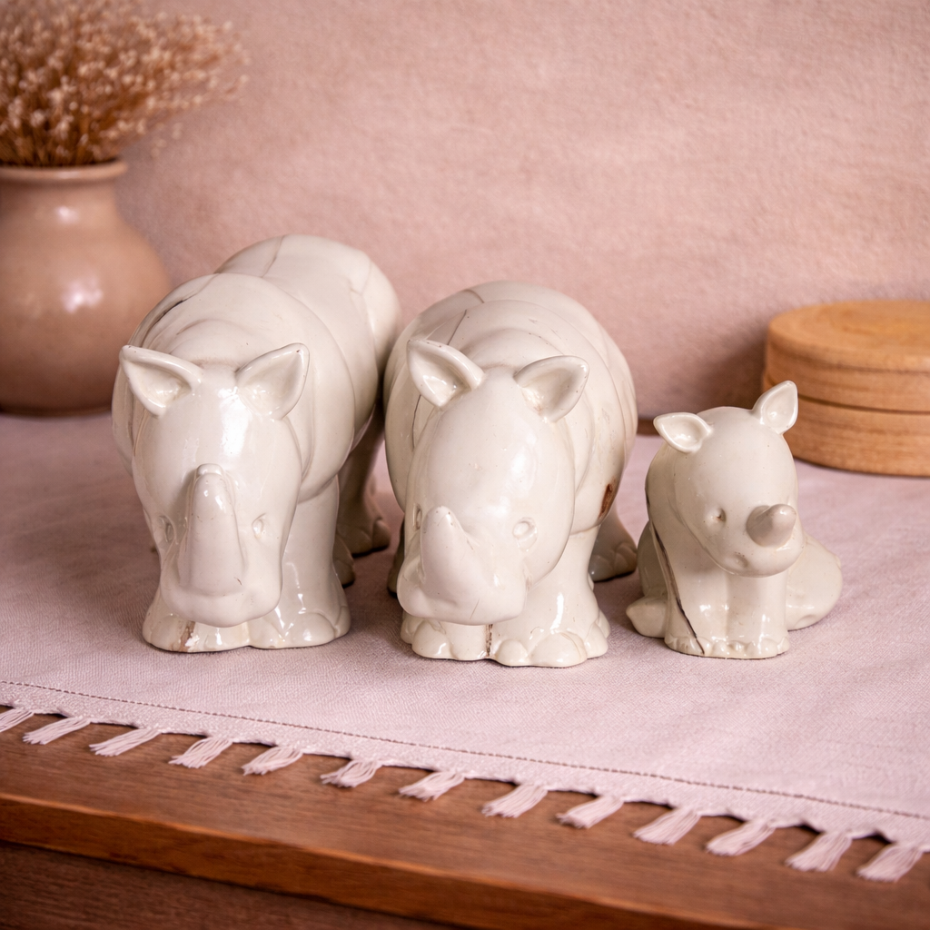 TRÍO DE RINOCERONTES "MARFIL CRAQUELADO" Casa de Pueblo